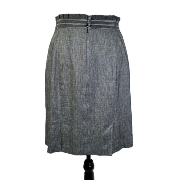 Nanette Lepore Linen Blend Pencil Skirt Gray Knee Length Ruffle Waist Size 8 - Picture 5 of 16